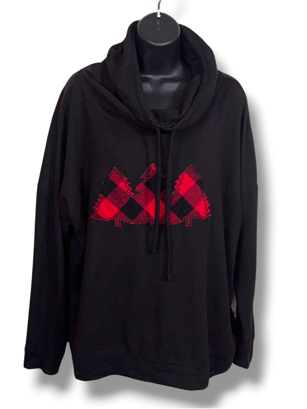 XXL Maurices Black Cowl Neck Long Sleeve Sweatshirt Red Flannel Tree Comfy